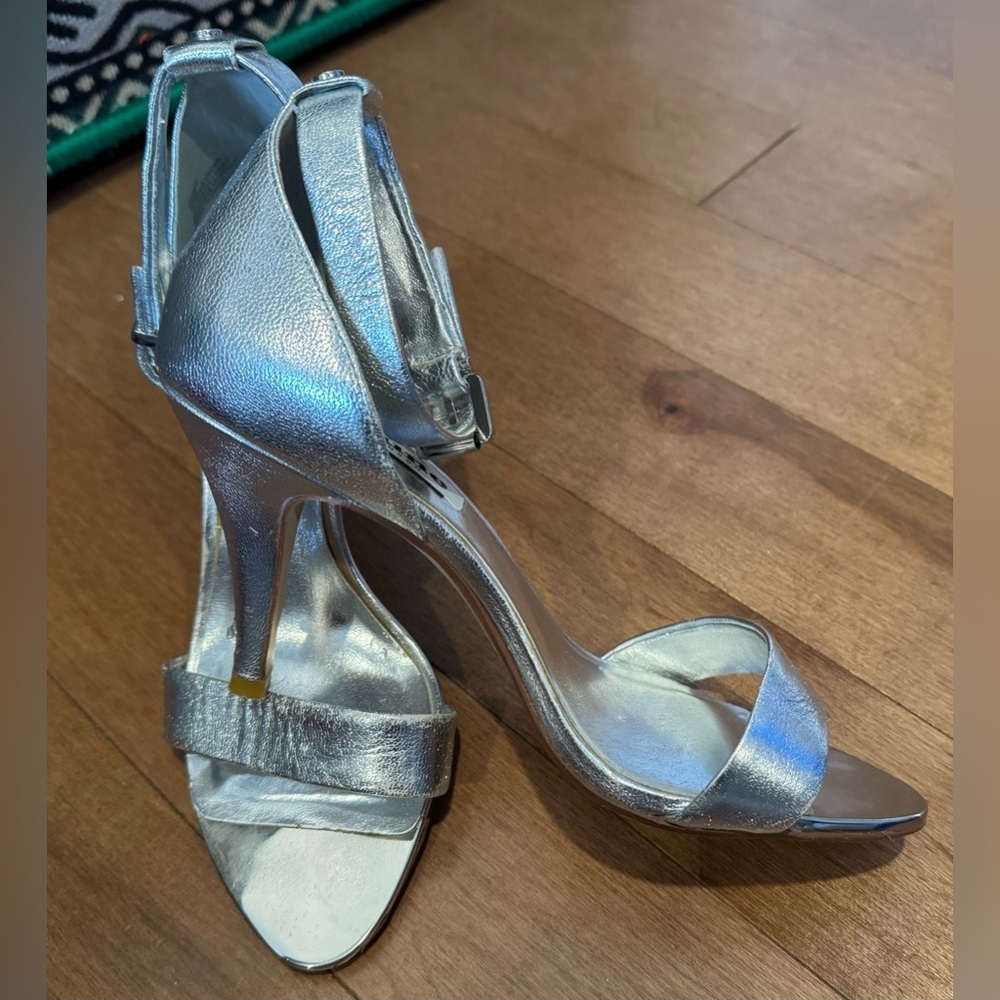 Dune London Leather silver metallic munnie sandals heels party prom wedding 6M